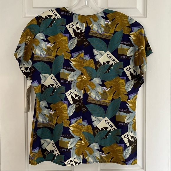 NWT VINTAGE MARJORIE HAMILTON Short Sleeve Travel Print Blouse M - Picture 13 of 16